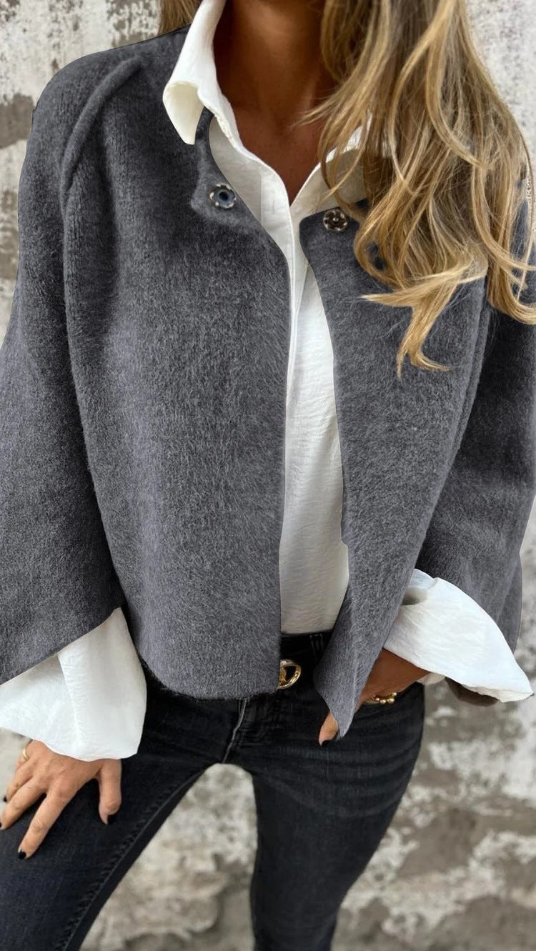Women’s Batwing Sleeve Cropped Cardigan – Loose Fit Cashmere Coat for Autumn & Winter