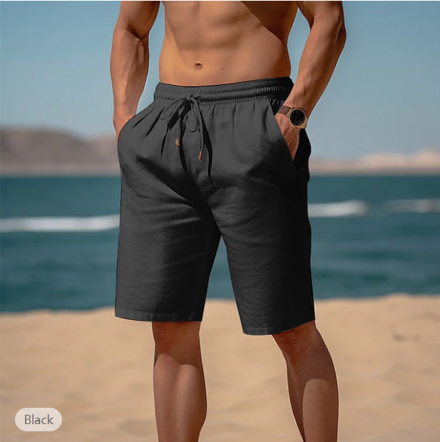 Summer Drawstring Shorts – Elastic Waist, Straight Pants, Breathable Beach Shorts for Men
