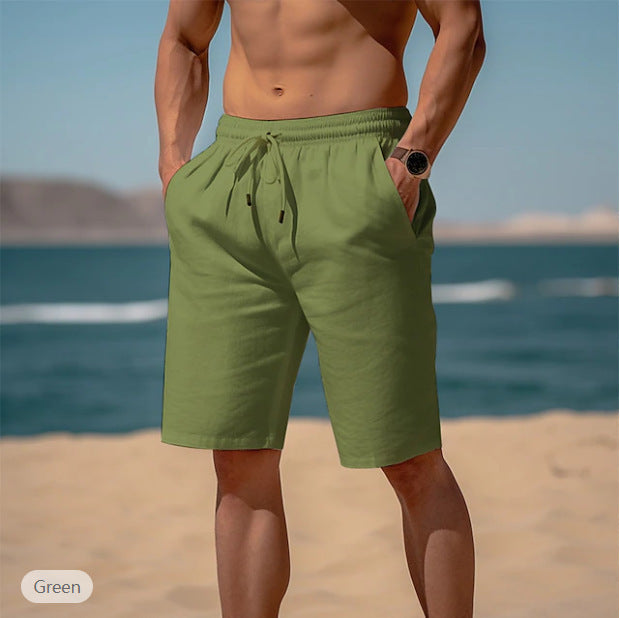 Summer Drawstring Shorts – Elastic Waist, Straight Pants, Breathable Beach Shorts for Men