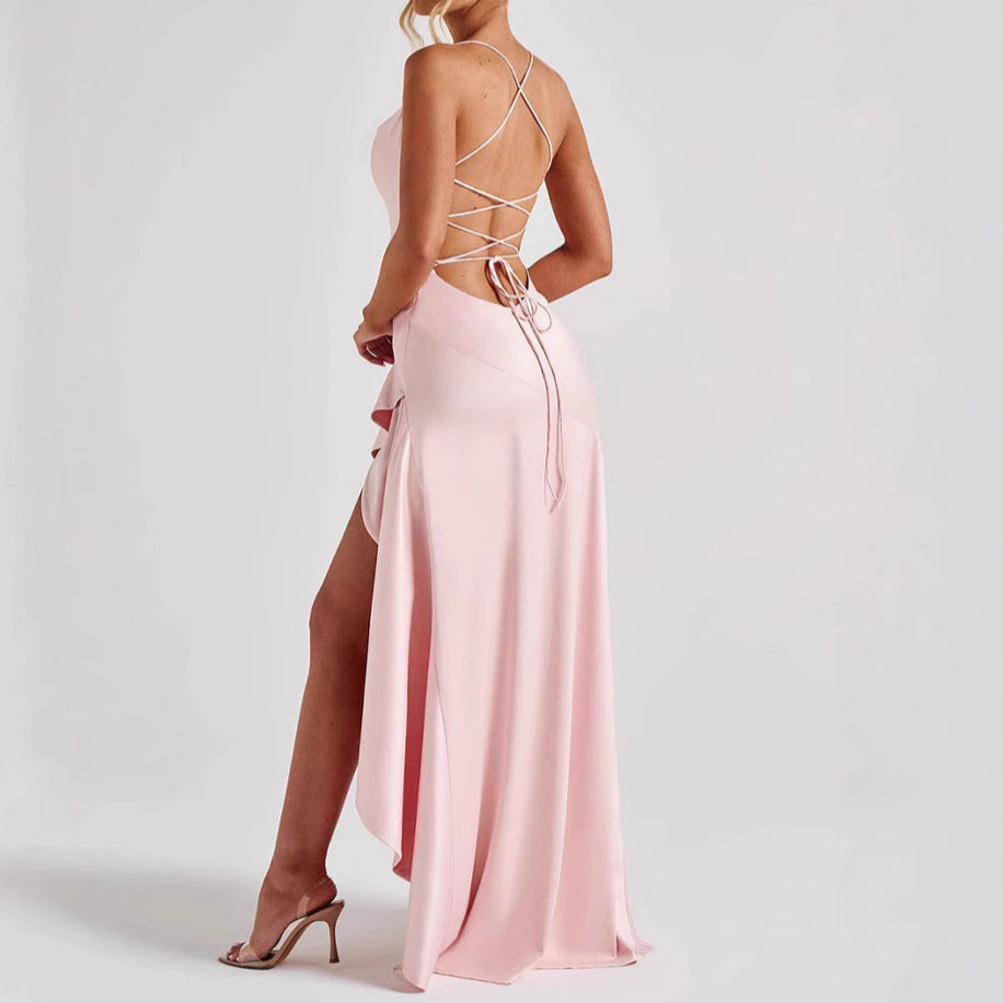 Women's Backless Ruffle Split Maxi Dress – Summer Fashion, Evening & Party Wear
