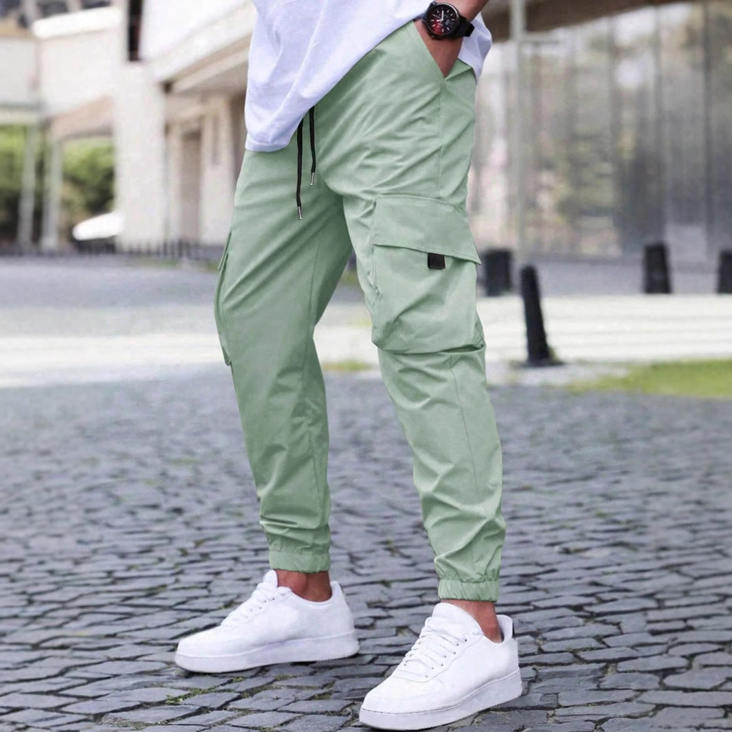 Men’s Casual Workwear Track Pants – Elastic Waist with Drawstring, Lightweight Street Style Joggers