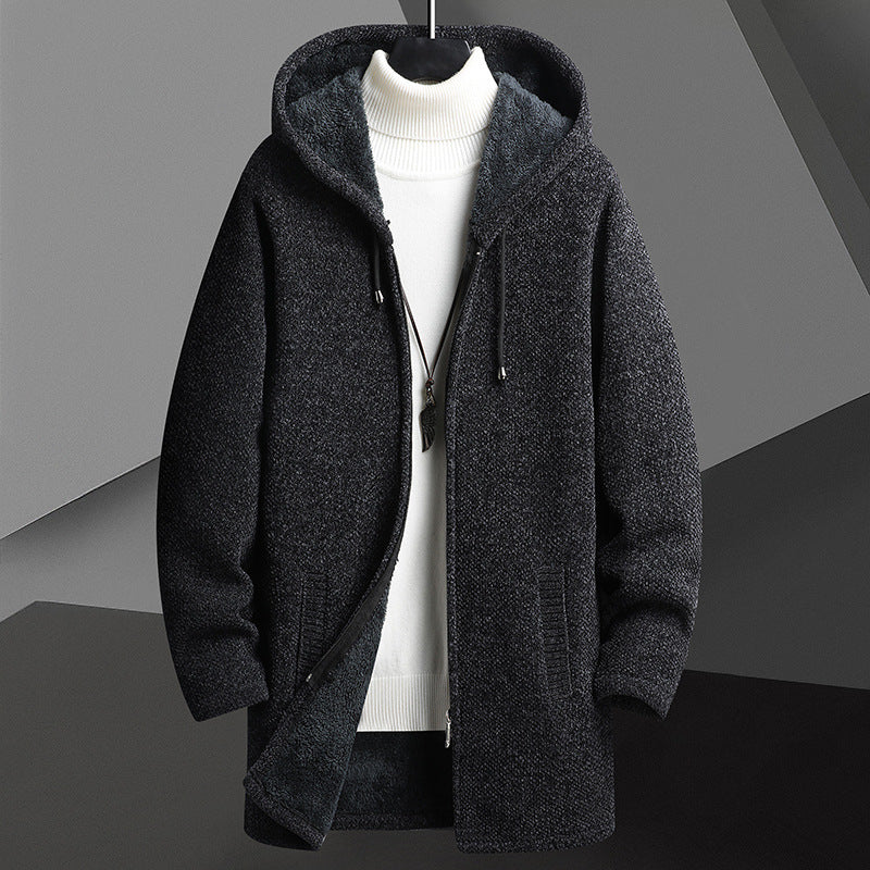 Men’s Fleece-Lined Hooded Cardigan – Winter Knit Zip Sweater