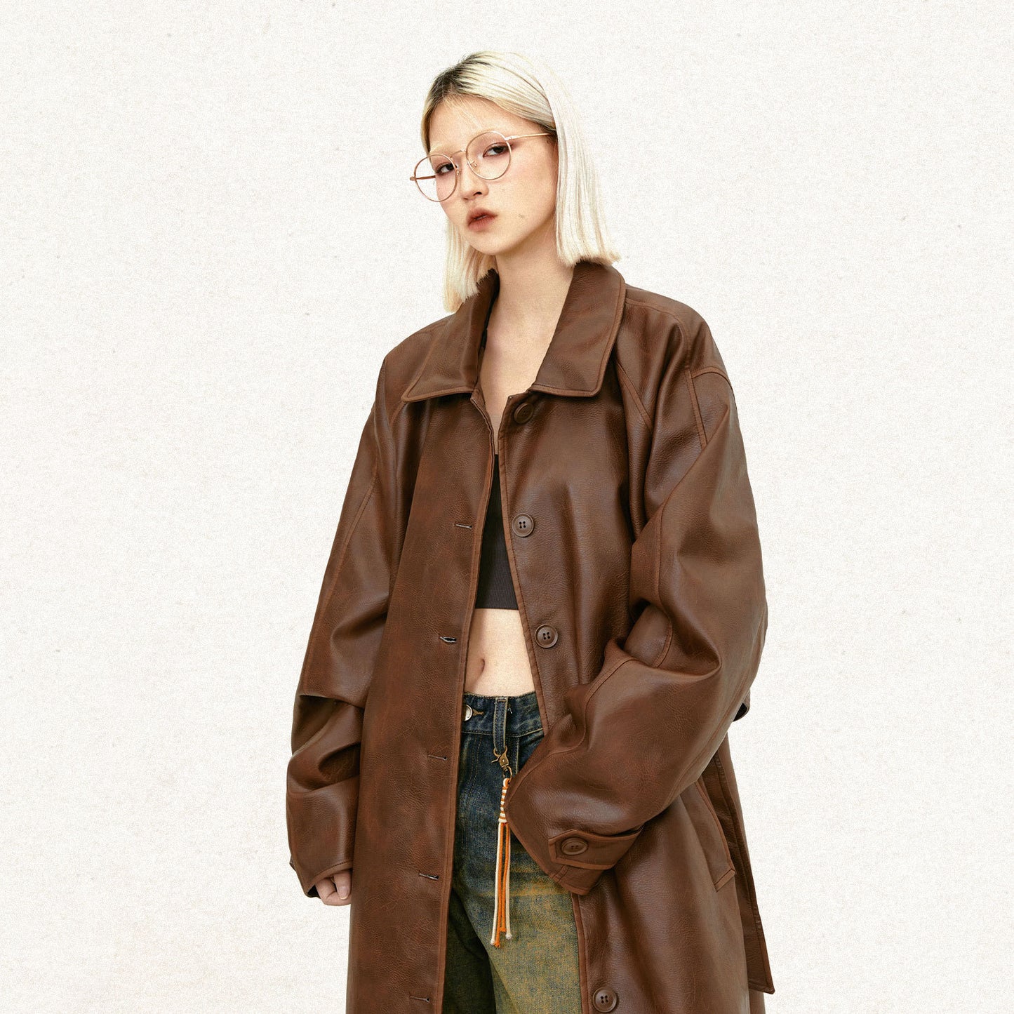 Leather Mid-Length Trench Coat (Unisex)