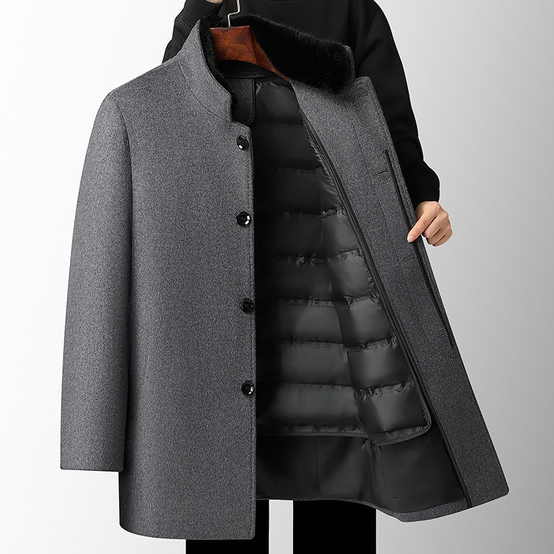 Men’s Wool Overcoat Thickened with Detachable Polyester Liner