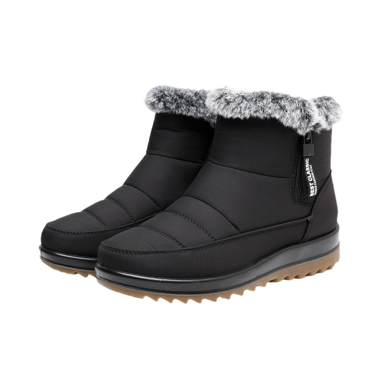 Women’s Winter Snow Boots – Side Zipper, Warm Plush Ankle Fleece Short Shoes