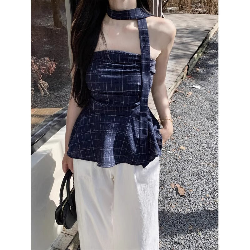 Women’s Retro Plaid Chenille Tube Top