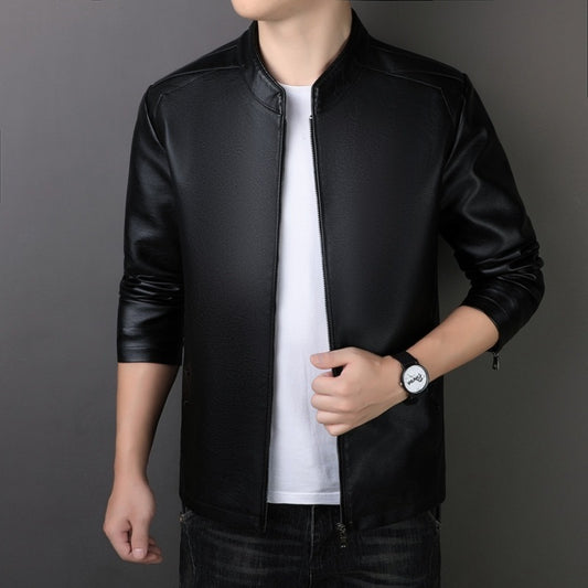 Men’s PU Leather Jacket – Loose Fit, Medium Length