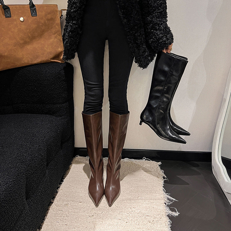 Women’s Brown Knight Commuter High Heel Pointed Boots