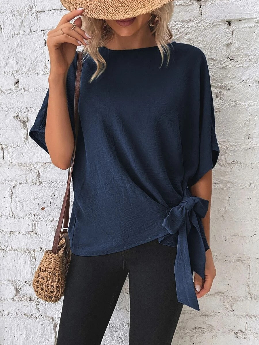 Women's Solid Color Batwing Sleeve Loose Top
