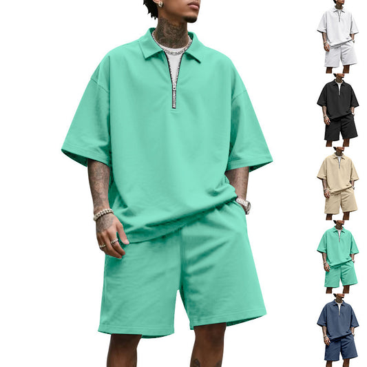 Men’s Summer Casual Two-Piece Set – Lapel Jacket & Shorts