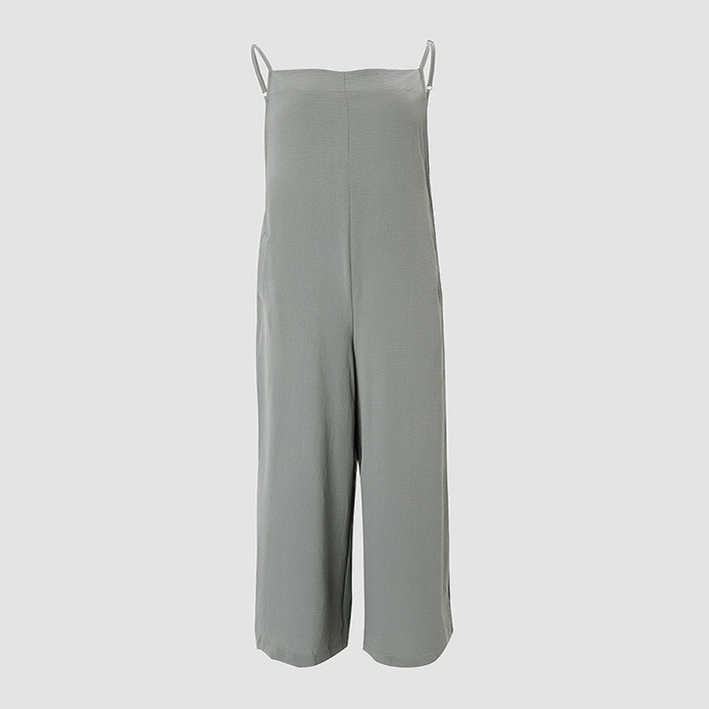Women’s Sleeveless Jumpsuit – Loose Wide-Leg Overalls with Pockets & Adjustable Straps, Summer Beach Outfit