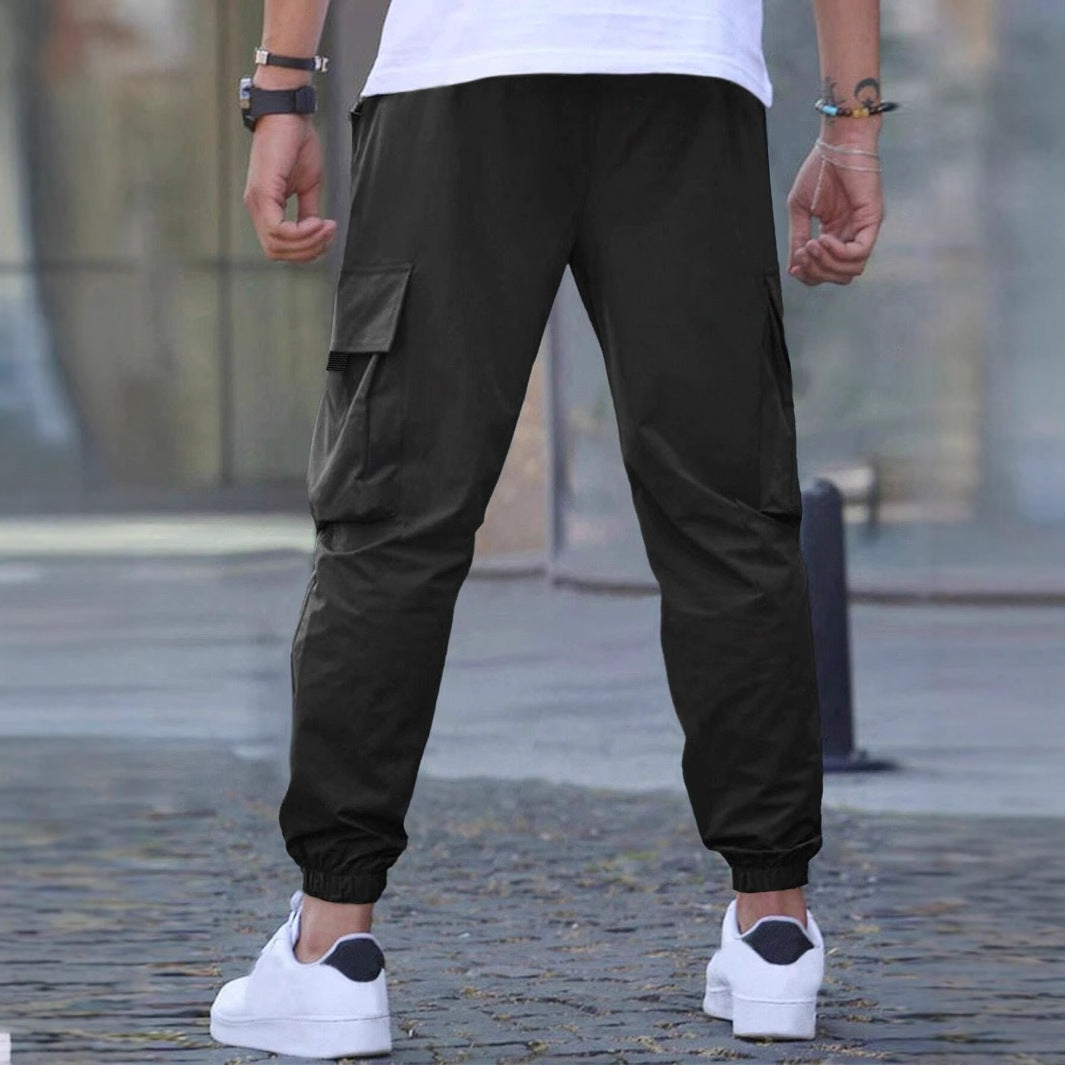 Men’s Casual Workwear Track Pants – Elastic Waist with Drawstring, Lightweight Street Style Joggers