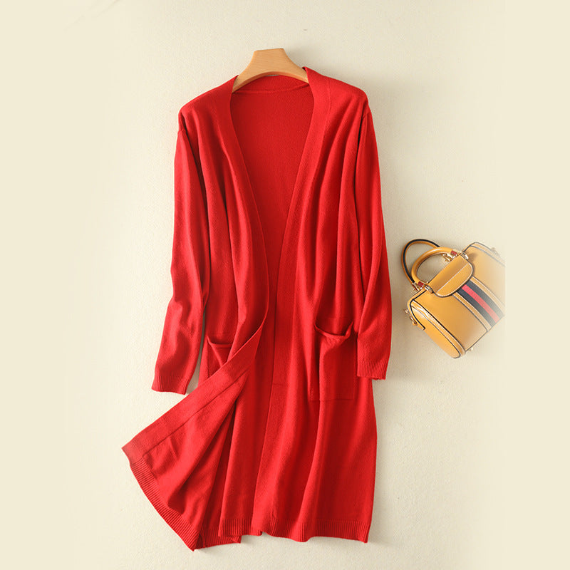 Mid-Length Loose-Fit Knitted Sweater Jacket – Commuting Style