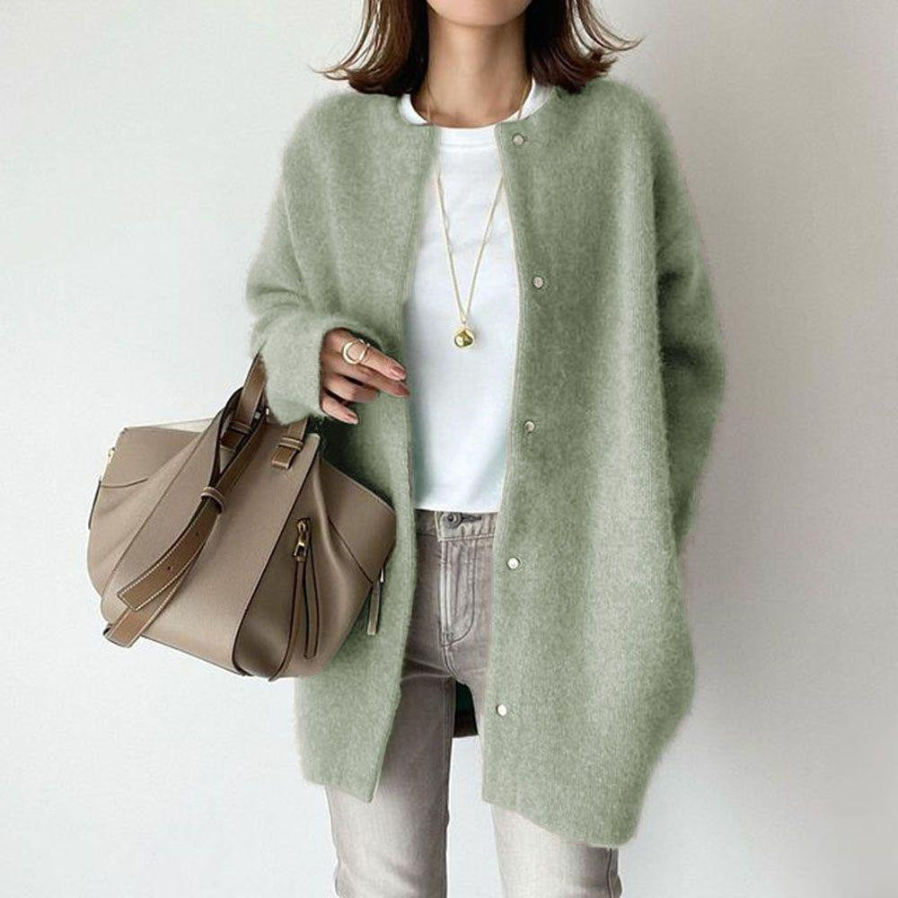 Women’s Single Breasted Knit Cardigan – Solid Color Casual Jacket for Autumn & Spring