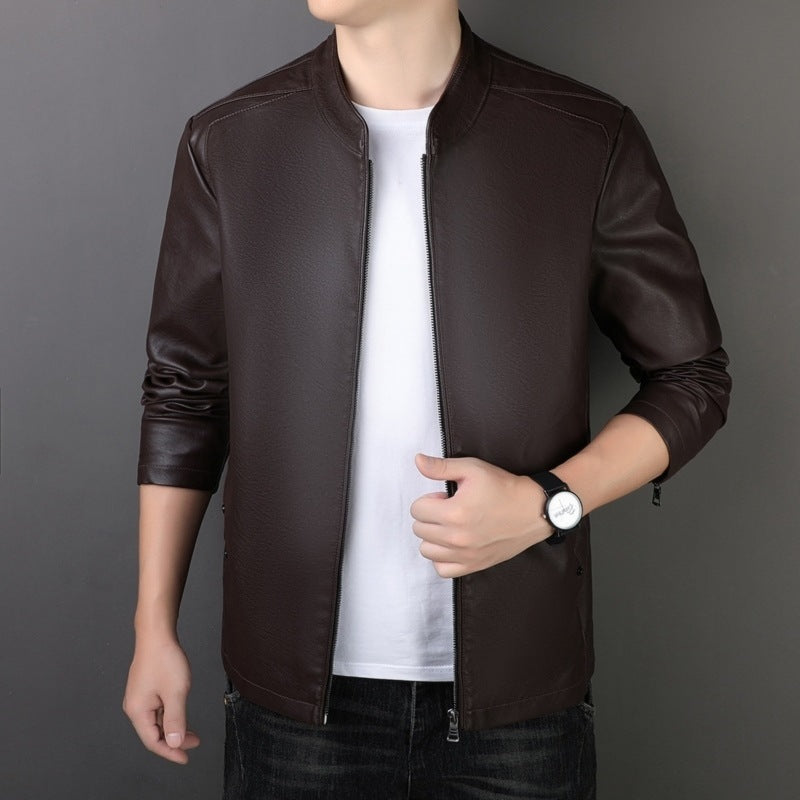 Men’s PU Leather Jacket – Loose Fit, Medium Length