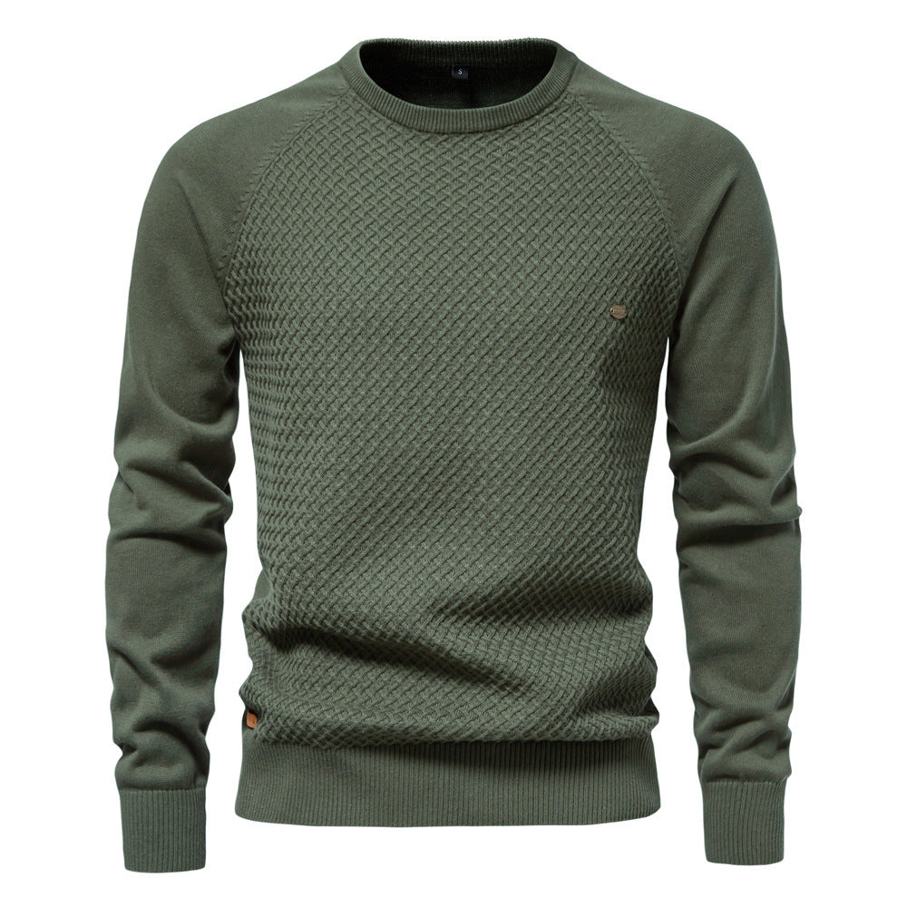 Autumn & Winter Cotton Men’s Sweater Pullover – Solid Color Raglan Sleeve