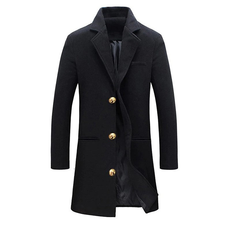 Winter Lapel Trench Coat – Fashion Single-Breasted Pocket Jacket for Men