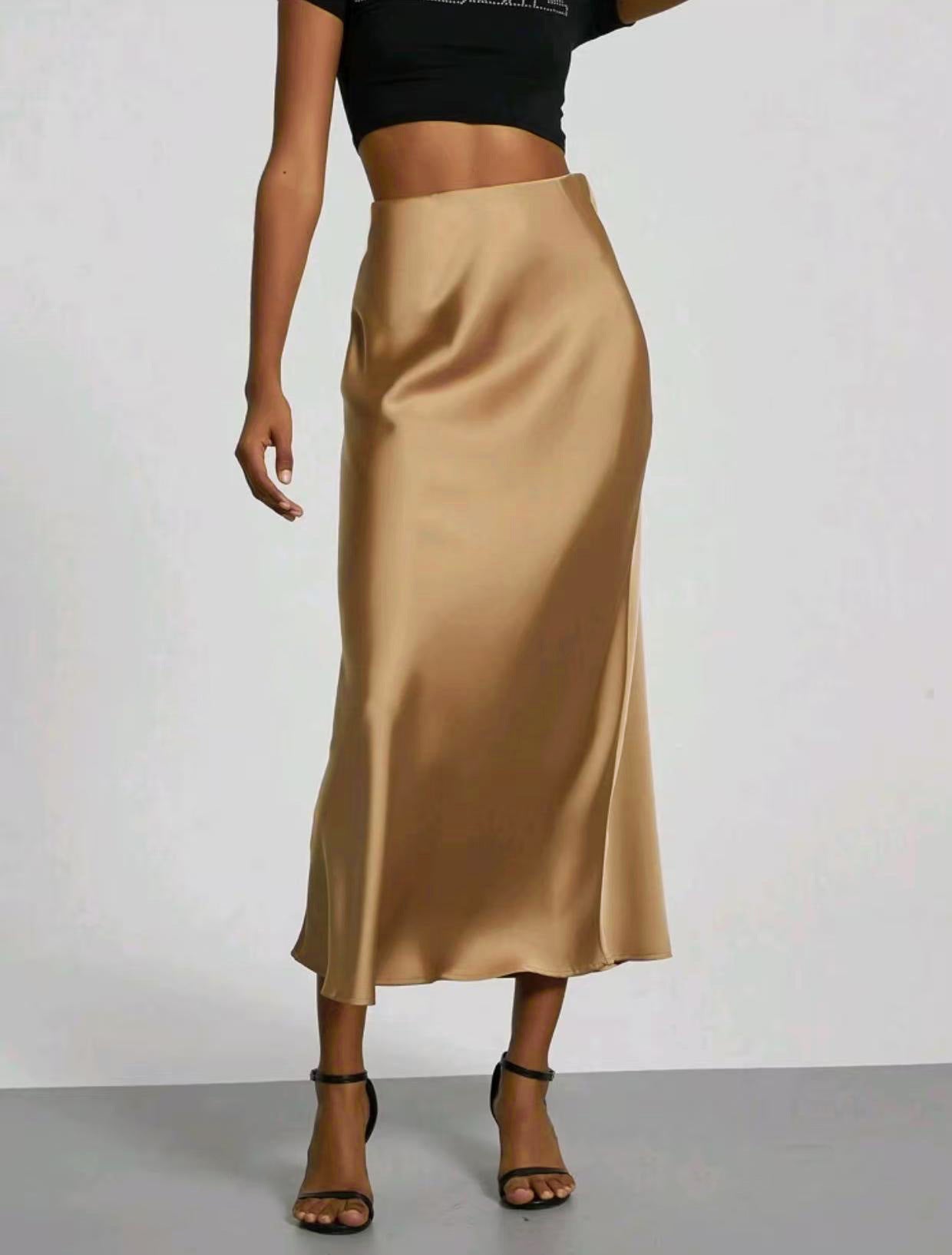 Women's Chic Slim Fit Satin Maxi Skirt