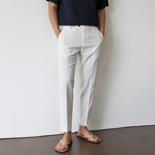 Men’s Cotton-Linen Cropped Trousers