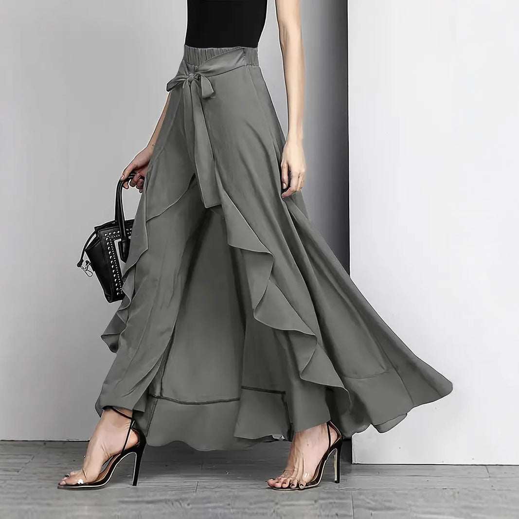 Ruffled Wide Leg Long Pants – High Waist Women’s Culottes