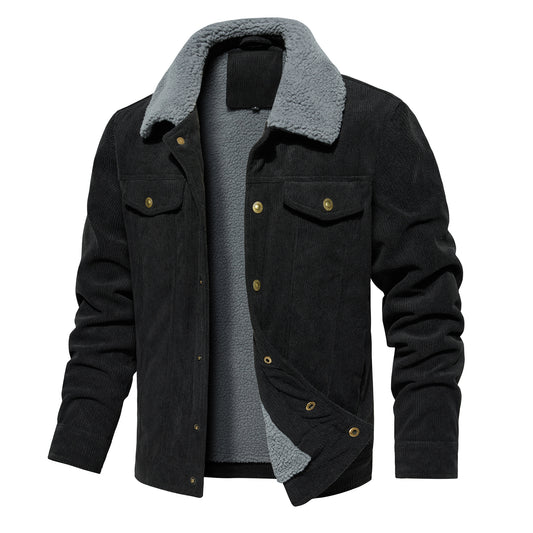 Men’s Warm Corduroy Coat – Trucker Style, Sherpa Lined, 5 Pockets