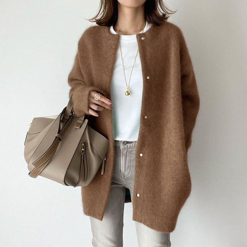Women’s Single Breasted Knit Cardigan – Solid Color Casual Jacket for Autumn & Spring