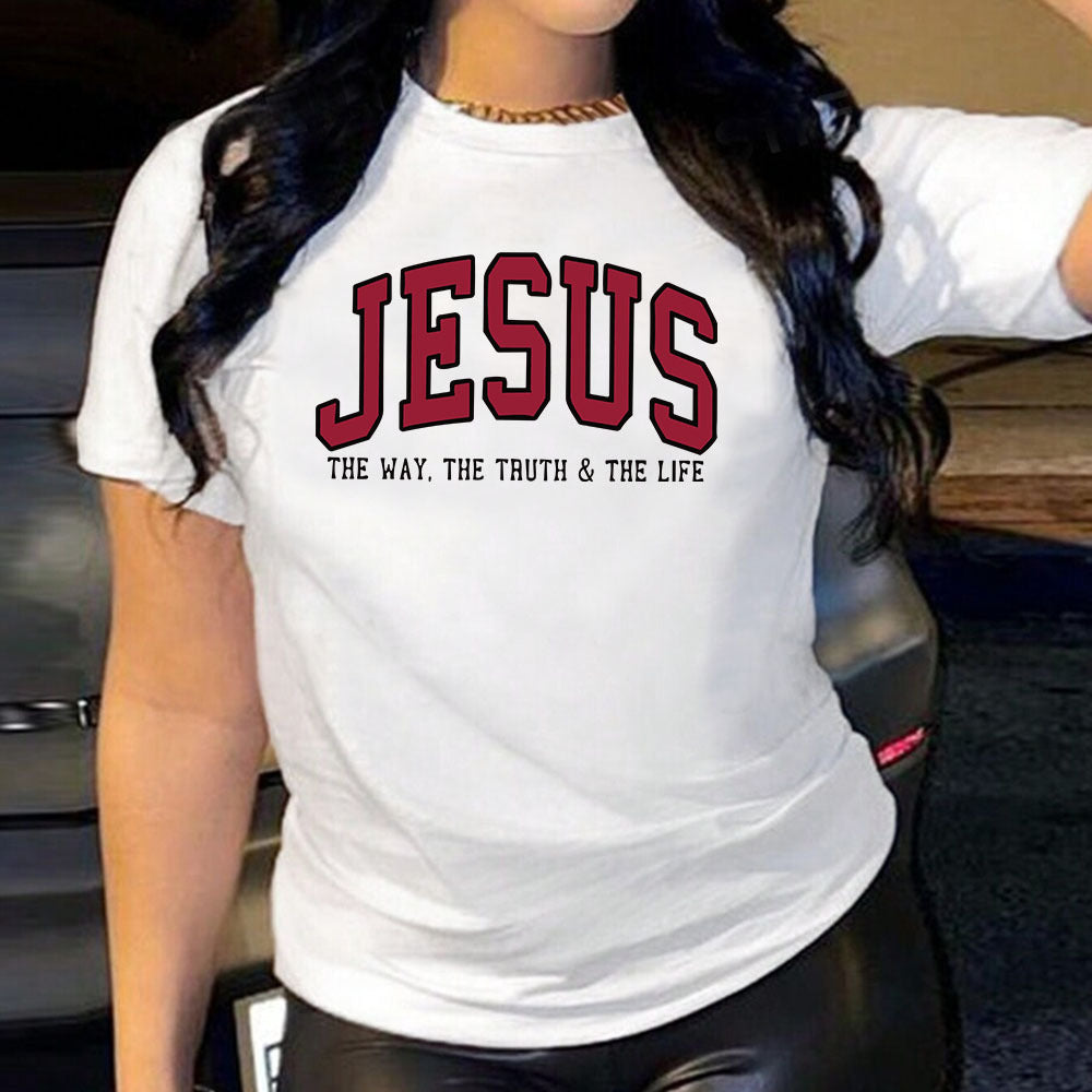 Women’s “JESUS” Printed Loose Fit Cotton T-Shirt – Casual Faith Graphic Tee
