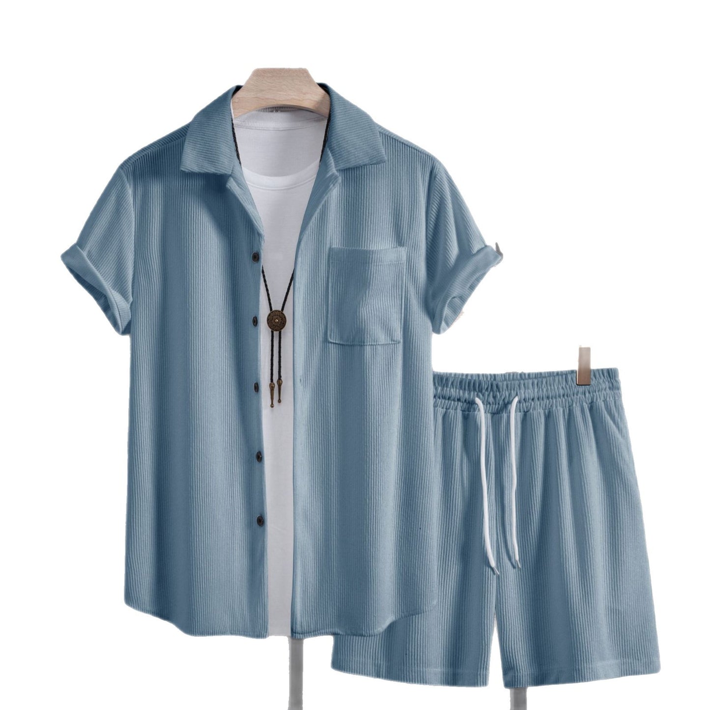 Summer Men’s Casual Shirt & Beach Pants 2-Piece Set