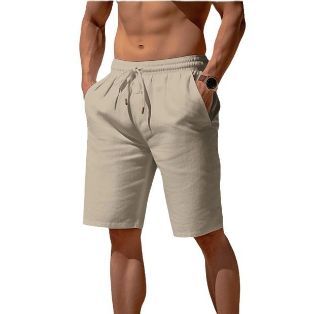 Summer Drawstring Shorts – Elastic Waist, Straight Pants, Breathable Beach Shorts for Men