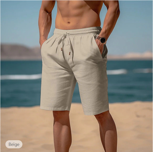 Summer Drawstring Shorts – Elastic Waist, Straight Pants, Breathable Beach Shorts for Men