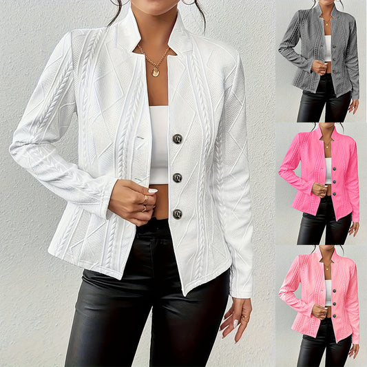 Women's Slim Fit Blazer Jacket – Single-Breasted Stand Collar Office Suit Coat