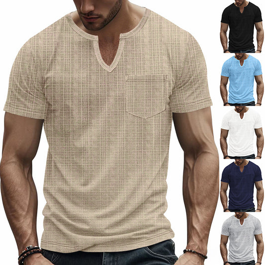 Men's Bamboo Linen V-Neck Short Sleeve Shirt