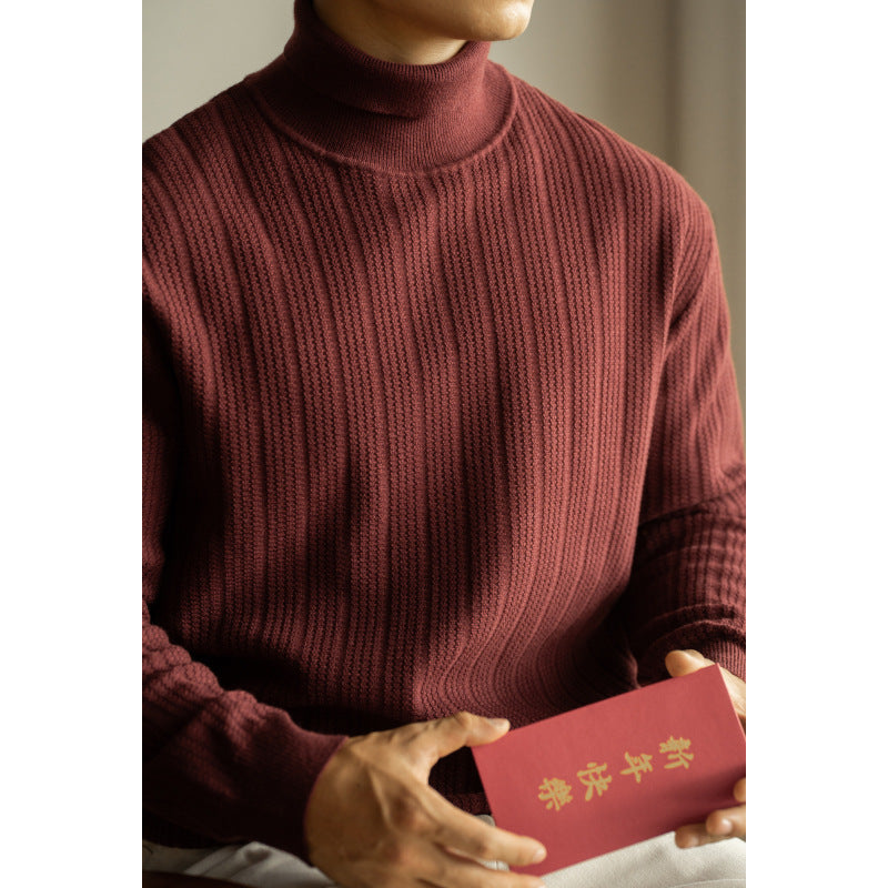 alf Turtleneck Stripe Knit Sweater – Slim Fit Pullover for Men