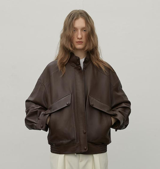 Brown Retro Sheep Leather Motorcycle Jacket – Women's Short "Loveless Muse"