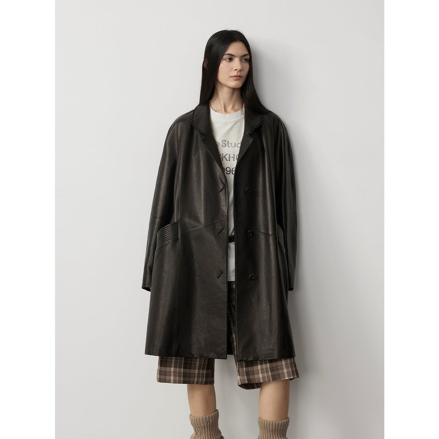 Sonorous Rose Vintage Imported Oil Waxed Goatskin Long Trench Coat