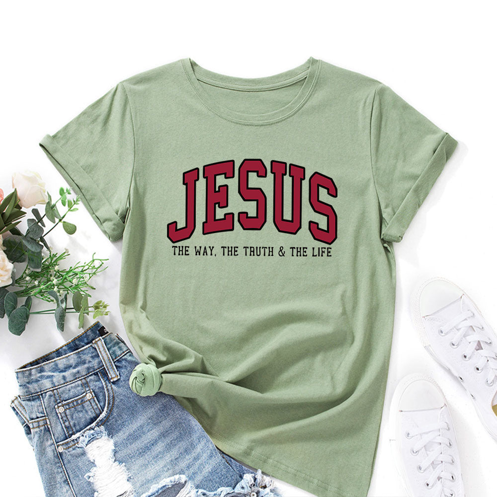 Women’s “JESUS” Printed Loose Fit Cotton T-Shirt – Casual Faith Graphic Tee