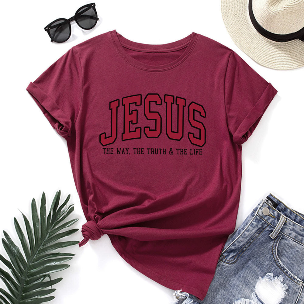 Women’s “JESUS” Printed Loose Fit Cotton T-Shirt – Casual Faith Graphic Tee