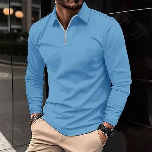Men's Long Sleeve Zipper Polo Shirt – Solid Color, Lightweight Sportswear, Casual Golf Top