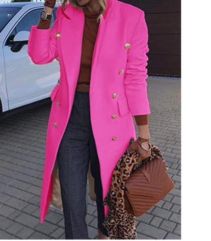 Women’s Woolen Lapel Jacket – Double-Breasted, Casual Trench, Mid-Length Fall/Winter Coat