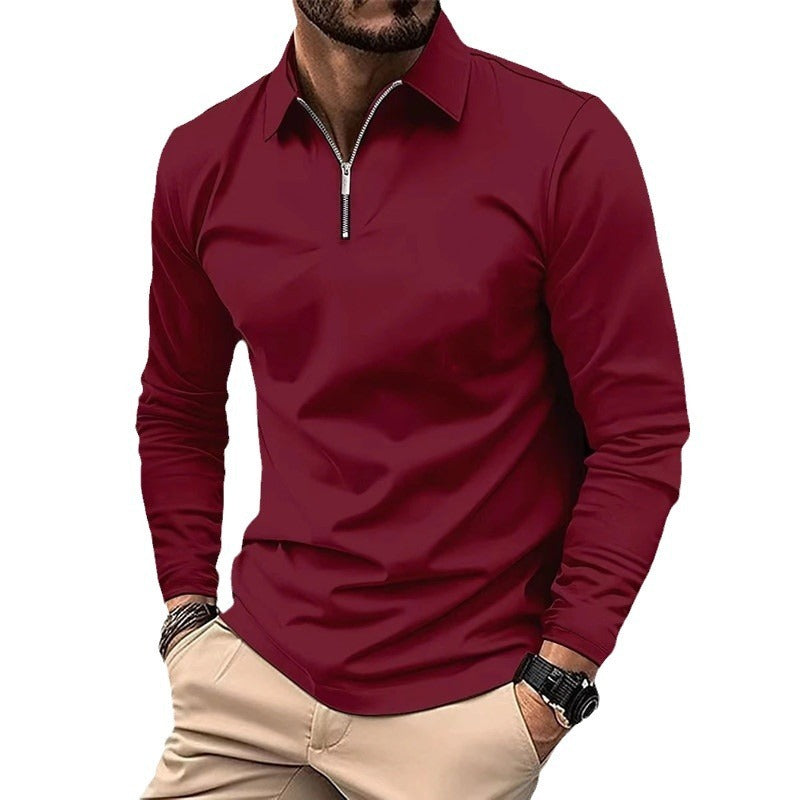 Men's Long Sleeve Zipper Polo Shirt – Solid Color, Lightweight Sportswear, Casual Golf Top