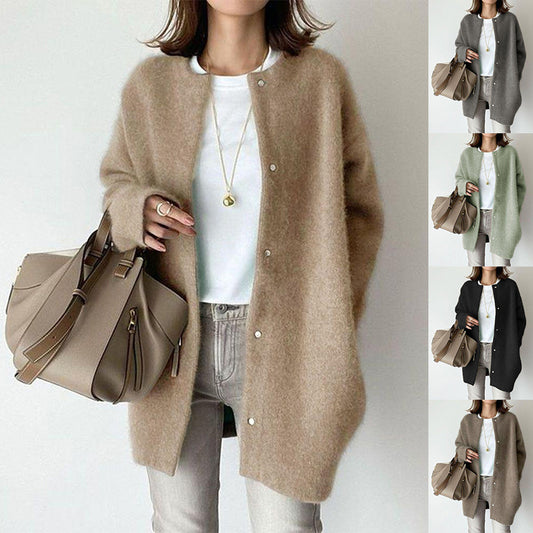 Women’s Single Breasted Knit Cardigan – Solid Color Casual Jacket for Autumn & Spring