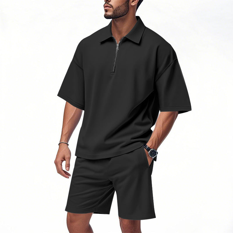Men’s Summer Casual Two-Piece Set – Lapel Jacket & Shorts