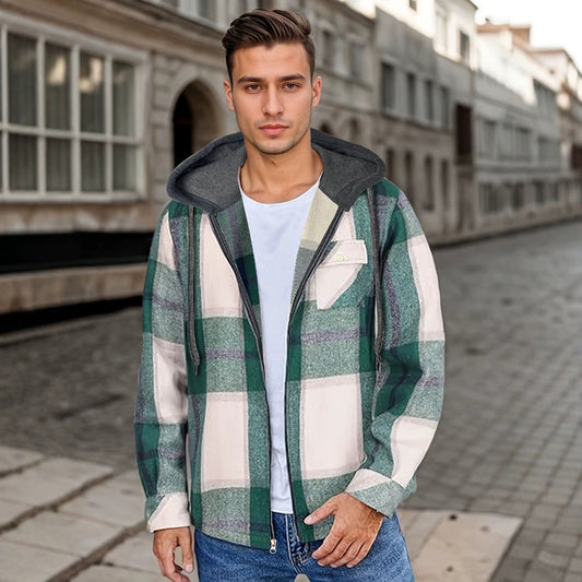Men’s Flannel Hooded Zipper Jacket