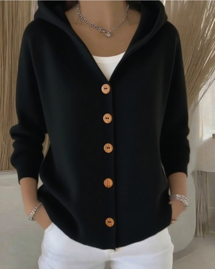 Hooded Knitted Cardigan – Casual Long Sleeve Sweater for Autumn & Winter