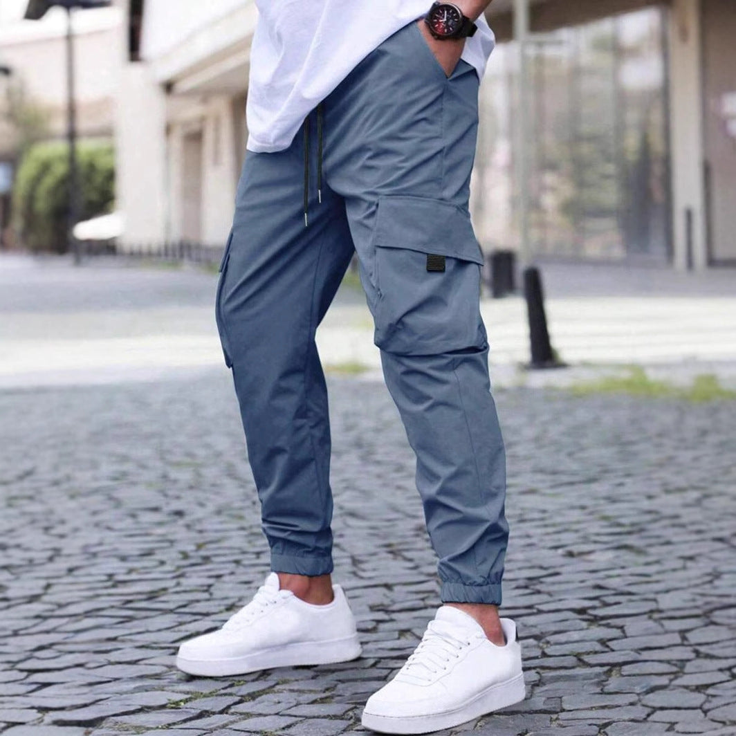Men’s Casual Workwear Track Pants – Elastic Waist with Drawstring, Lightweight Street Style Joggers