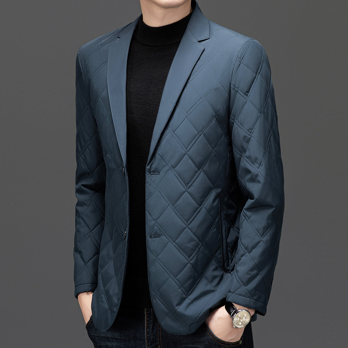 Men’s Casual Cotton-Padded Jacket – Loose Fit Cardigan Style