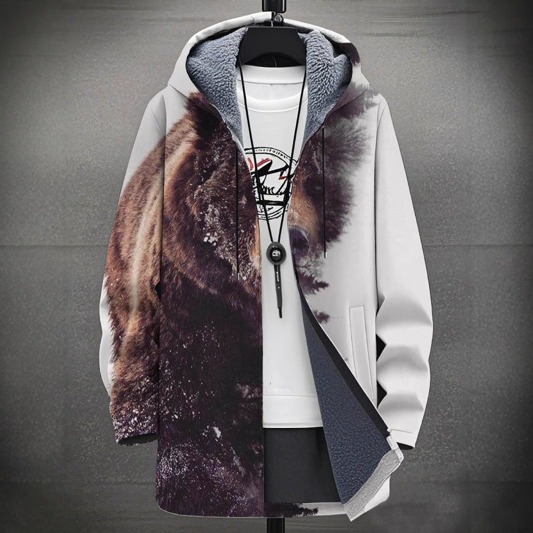 Digital Printing Plus Velvet Men’s Casual Jacket – Stylish & Comfortable Outerwear