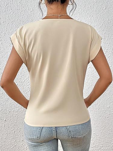 Women’s Irregular Knot V-Neck T-Shirt – Casual Short Sleeve Top
