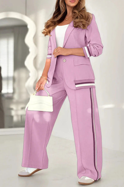2-Piece Women’s Suit Set – Lapel Coat & Wide-Leg High-Waist Pants, Long-Sleeve Jacket, Office & Commuting Outfit