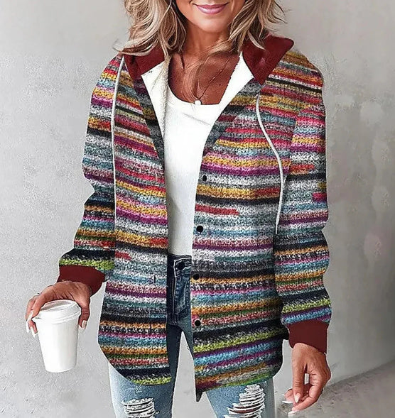 Plaid Hooded Jacket – Fashion Casual Button Pocket Coat for Autumn & Winter